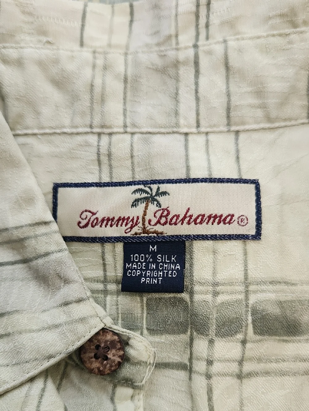 Tommy Bahama Vintage 100% Silk Plaid Palm Tree Border Print Camp Shirt M - Picture 5 of 16